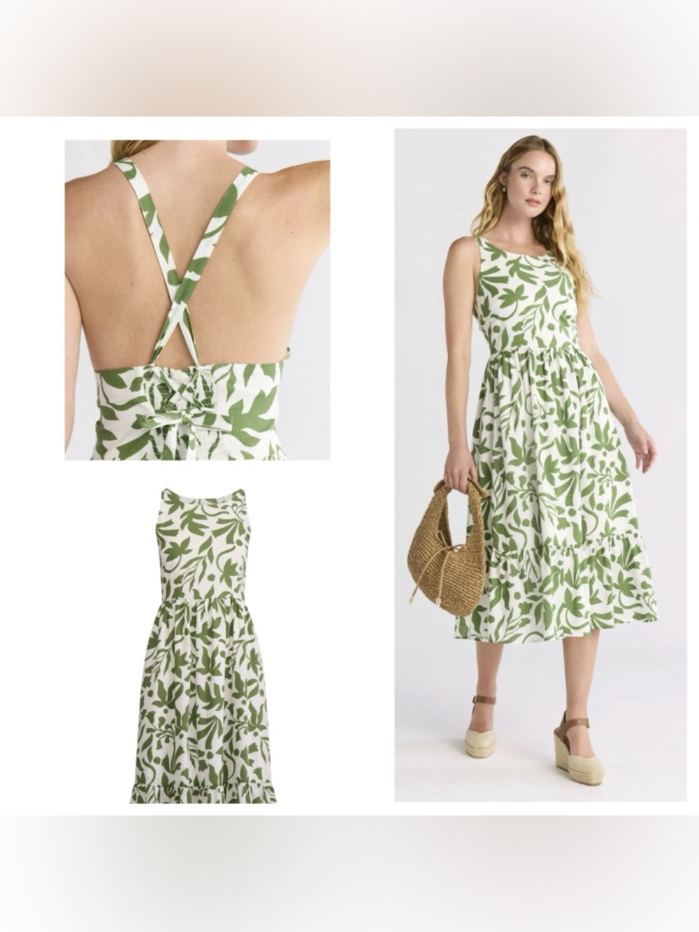 Time and Tru Green Leaf-Print Midi Dress with Tie Back sold out